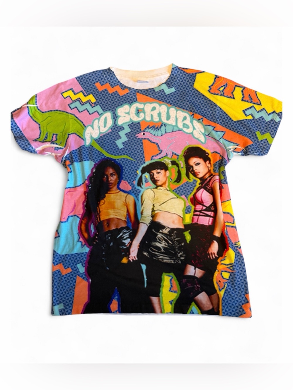 No Scrubs Graphic Tee — Colorful 90s Girl Group Print